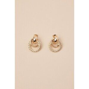 Lulus Radiant Cuteness Gold Textured Door Knocker Earrings - Size One Size